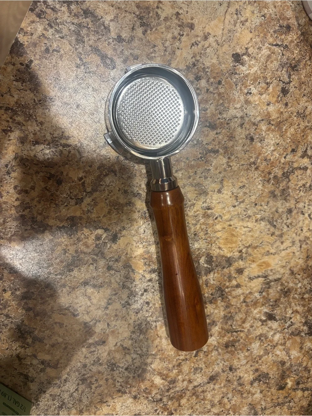 Brown Wood-Handle Portafilter for Espresso Machines